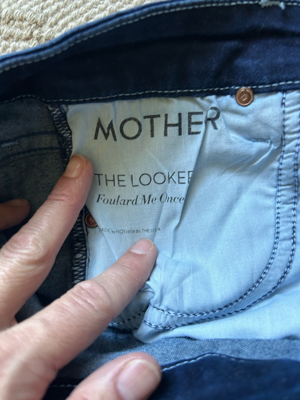 MOTHER the looker Dark Blue wash Floral-Print Skinny Jeans “foulard me once” 25 - Picture 6 of 7